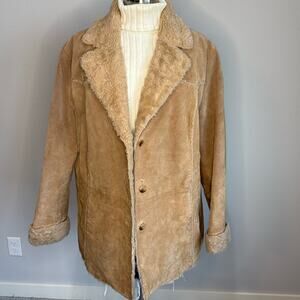 Women's St. Johns Bay Tan Suede/Shearling Button Up Jacket Size 2X
